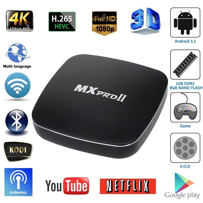 AKASO MX Pro II Android 5.1 TV Box 4K HDMI Kodi 16.0 Pre-Installed Amlogic S905 Quad Core, 1GB 8GB Bluetooth Google...