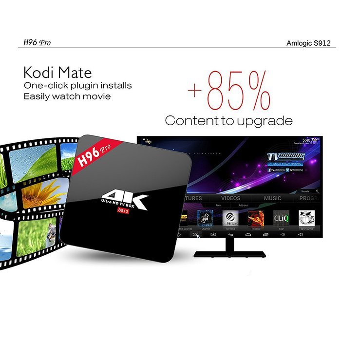 KOLOF H96 PRO Android 6.0 OTT TV Box Octa Core Amlogic S912 KODI 17.0 2G 16G Streaming Media Player with Black... N6