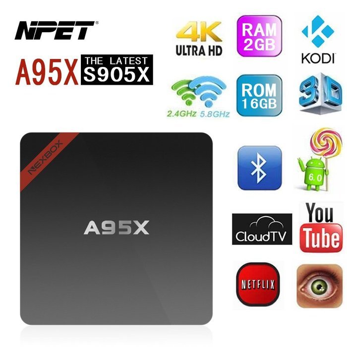 NPET NEXBOX A95X Android 6.0 S905X TV Box 2GB/16GB free image download