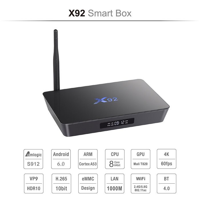 Kimdecent X92 TV Box Amlogic S912 Octa Core Android 6.0 2GB/16GB Kodi Media Player 4K UHD Dual Band WiFi and 1000M... N3