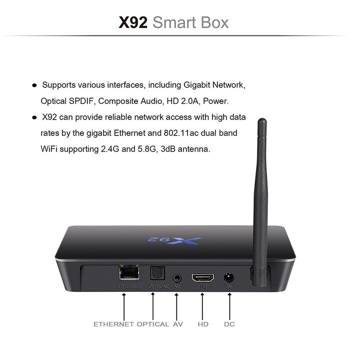Kimdecent X92 TV Box Amlogic S912 Octa Core Android 6.0 2GB/16GB Kodi Media Player 4K UHD Dual Band WiFi and 1000M... N4
