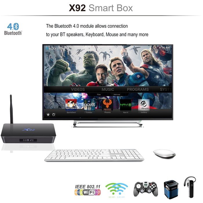 Kimdecent X92 TV Box Amlogic S912 Octa Core Android 6.0 2GB/16GB Kodi Media Player 4K UHD Dual Band WiFi and 1000M... N7