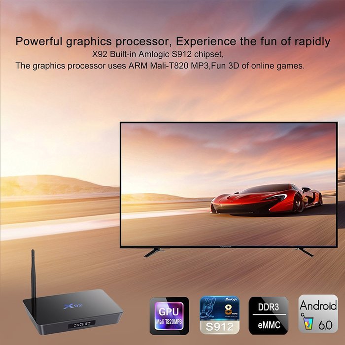 Kimdecent X92 TV Box Amlogic S912 Octa Core Android 6.0 2GB/16GB Kodi Media Player 4K UHD Dual Band WiFi and 1000M... N8