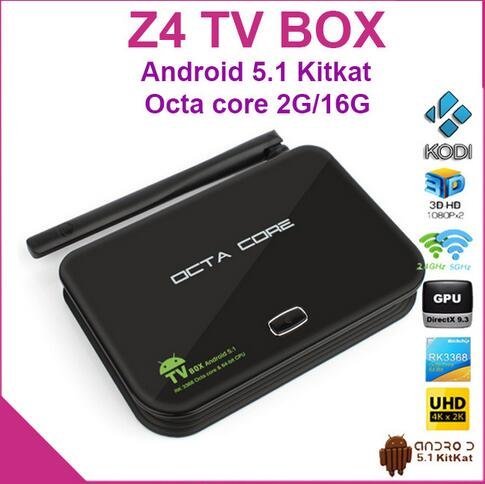 lomefo new products Z4 Android 5.1 TV BOX RK3368 64bits Octa core 2GB RAM 16GB ROM Gigabit Lan KODI installed...