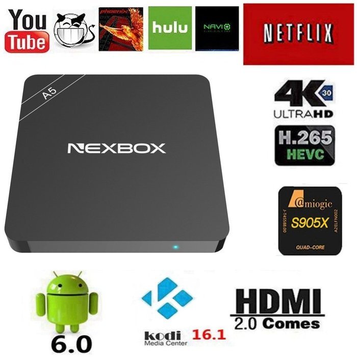 Spdoo NEXBOX A5 TV Box Android 6.0 Amlogic S905X Quad Core 2.0GHz 64 bit Kodi 16.1 Fully Loaded 1G/16G HDMI 2.0a...