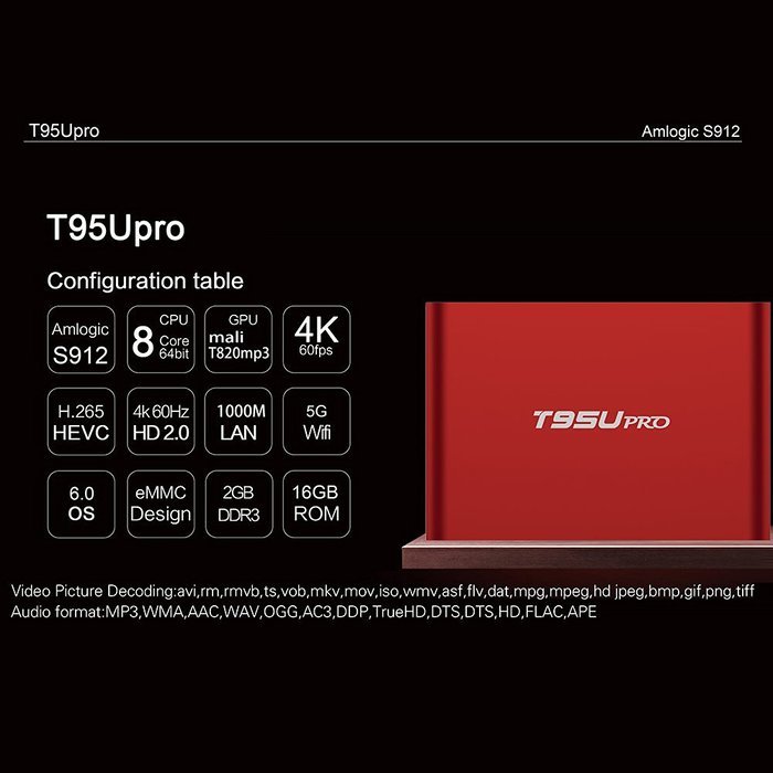 LTC T95Upro Android 6.0 TV Box S912 Octa Core 2GB DDR3+16GB WIFI HD Media Player TV Streaming Media Bluetooth... N6