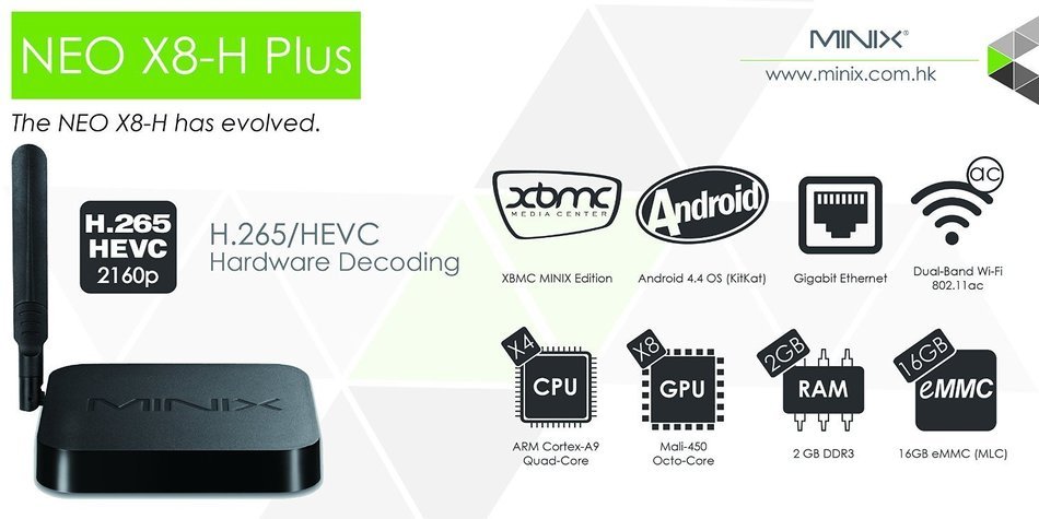 MINIX X8-H Plus Smart TV Box Mini PC & Media Streaming Player Amlogic S812-H Quad-Core Cortex-A9 Processor up... N6