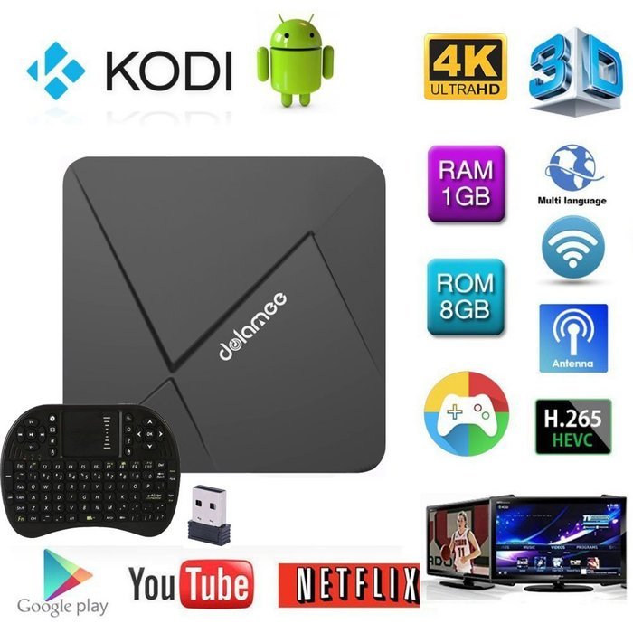 Edal [New Series]DOLAMEE D5 RK3229 Quad-core CPU with 1G DDR3 RAM/8G ROM Kodi 16.1 Android TV Box with 2.4G Mini...
