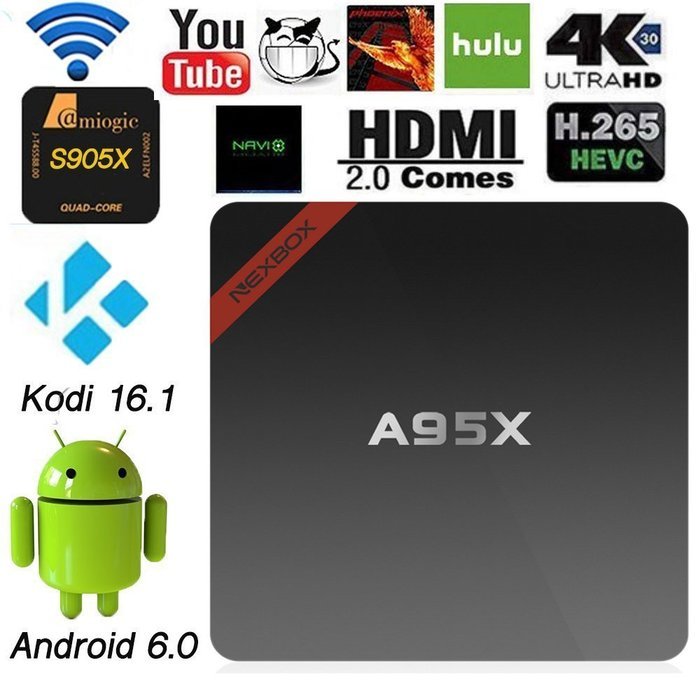 Balight Android 6.0 TV Box A95X Pro Amlogic S905X Quad Core 2.0GHz XBMC Fully loaded KODI 16.1 Pre-installed 2GB...