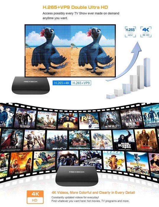 Nexbox A1 - Android 6.0 TV Box Amlogic S912 Octo Core - 3D 4K HD Support - Built in Dual Band WiFi Bluetooth -... N4