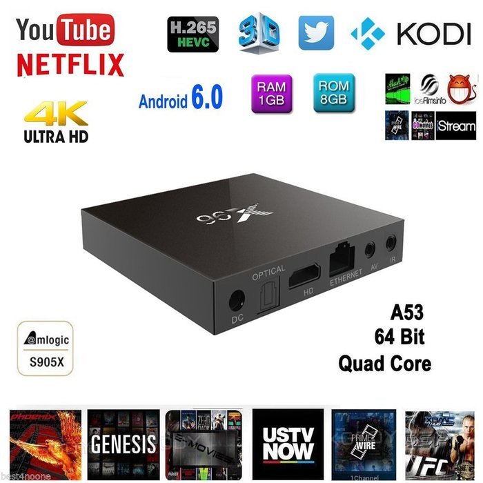 HUBEE X96 4K Android 6.0 Smart Tv Box, Amlogic S905X Quad Core Kodi 16.1 Set Up Box 1G 8G Wifi LAN Google Streaming...