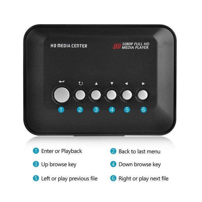 UVIA 1080P Full HD Multi TV Media Player HDMI Video Player with YPbPr USB 2.0 SD and HDMI Ports MP3 AVI RMVB MPEG... N5