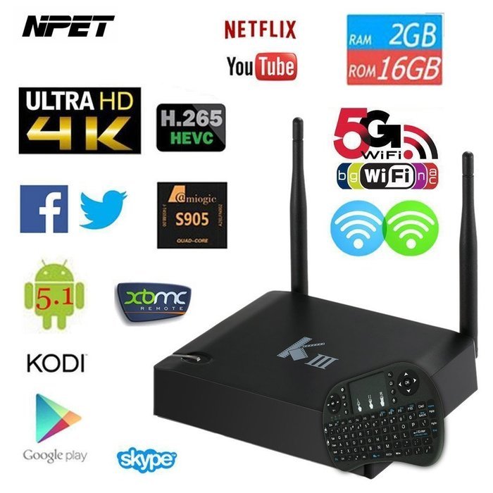 NPET KIII Android 5.1 Lollipop Amlogic S905 2GB 16GB Kodi 16.1 TV BOX 4K Wifi Bluetooth Streaming Meida Player...