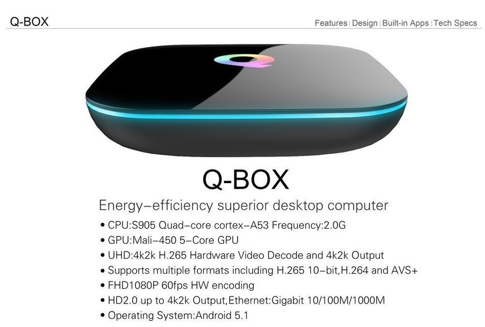 Vipwind Android TV Box Q BOX Amlogic S905 Android 5.1 2GB / 16GB EMMC Gigabit LAN WiFi Bluetooth H.265 KODI 16.0... N8