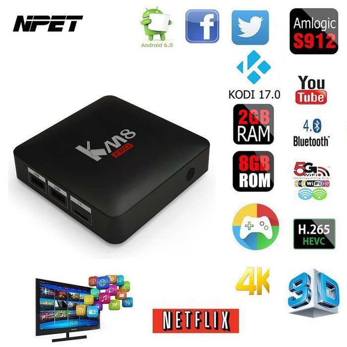 NPET KM8 PRO Amlogic S912 Android 6.0 Octa Core TV Box 2GB 8GB Kodi 17.0 Streaming Media Player Support 2.4G/5G...