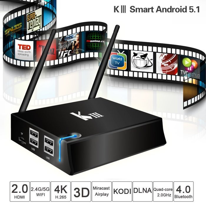 JBonest KIII Plus Amlogic S905 Android 5.1 TV Box Wireless 2G/16G Quad Core K3 KODI Fully Unlocked Dual WiFi XBMC... N3