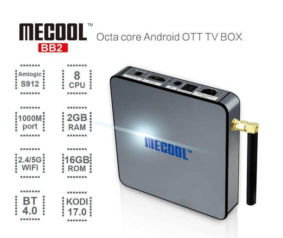 Mecool BB2 4K TV BOX 1000M Lan 2.4G/5G Wifi With Anti-Radiation Antenna Case and Remote Controller Octa Core 2G... N3