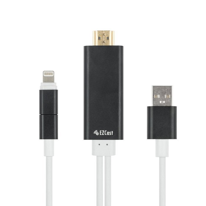 EZcast iPhone to HDMI Cable 2 in 1 Dual Connector Lightning to MicroUSB Sync Stouch 6.4Ft Lightning MHL To HDMI... N3