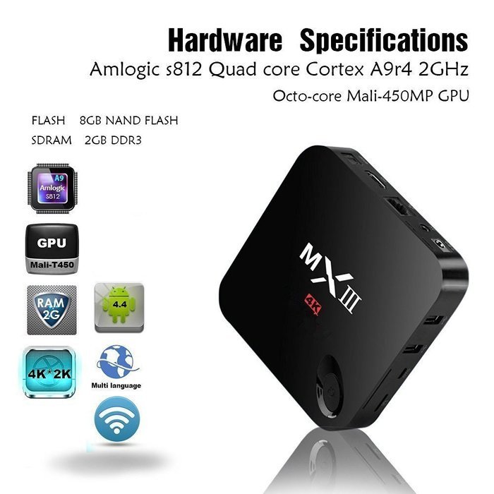 Harryup Google Android 4.4.2 Quad Core TV Box, MXIII MX3 Quad Core Amlogic S802 2G/8G Smart HTPC TV Box Support... N4