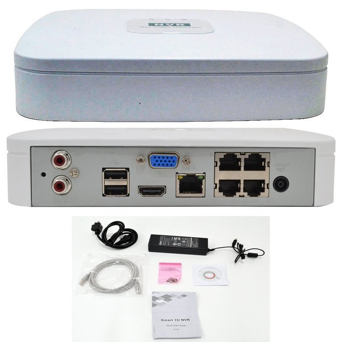 4 Channel Tiny NVR - 4 Channels 1080P @30fps up to 5MP @7fps - 4 POE Ports Built In - NO HARD DRIVE