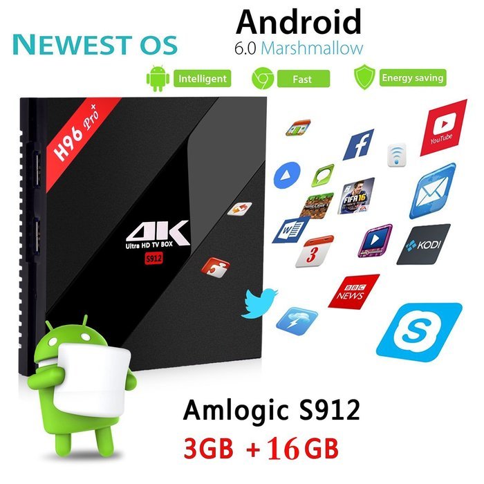 Tsonmall TV BOX H96 PRO Plus Amlogic S912 Octa core Android 6.0 3G 16G Bluetooth4.1 full HD H.265 4K Player 1000M... N2