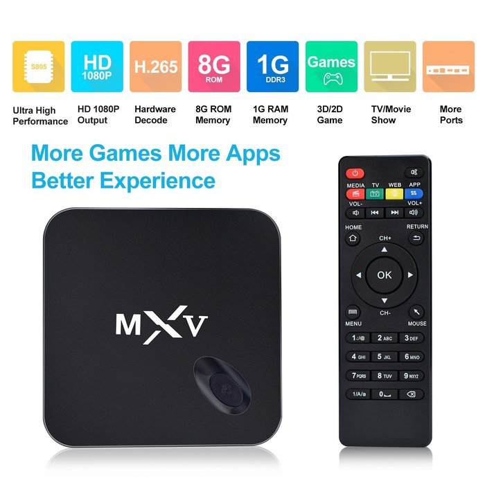 Yuntab S805 MXV TV Box Quad Core Android 1 / 8GB WiFi LAN Bluetooth 4.0 Kodi XBMC 1080P HDMI H.265 Free Movies...