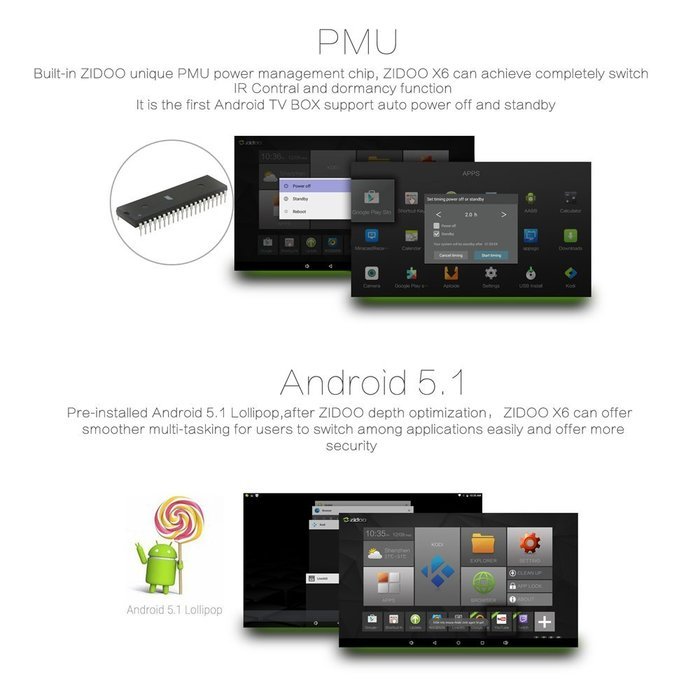 Zibo Octa Core Android Tv Box X6, Android 5.1 2G/16G Dual Band 4K H.265 Based on KODI 16.0, Support Dlan, Airplay... N9