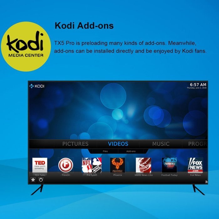 Docooler TX5 PRO Android 6.0 TV Box Amlogic S905X Quad Core 64bit 2GB / 16GB KODI 16.1 XBMC UHD 4K H.265 2.4G... N4