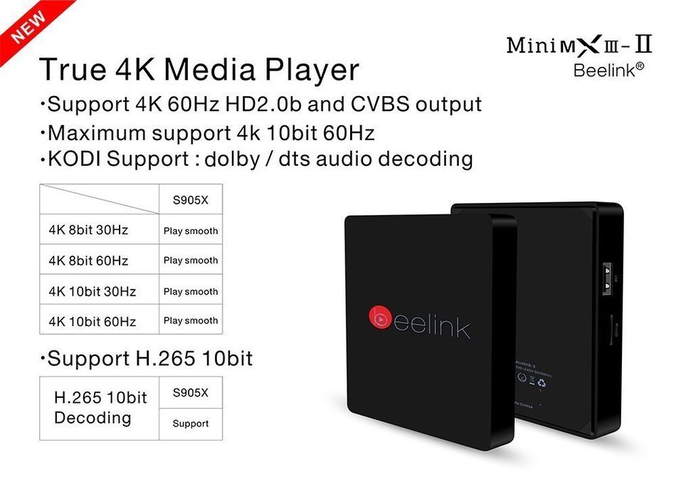 Beelink MINI MXIII II Android 6.0 TV Box 2GB+32GB Amlogic S905X Quad Core 4K WiFi Bluetooth Streaming Media Players N2