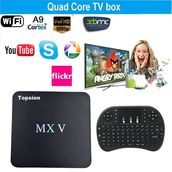 Tops MXV Android TV BOX Amlogic S905 Quad-core Mini PC Streaming Media Player DDR3 2GB/ROM 8GB with Keyboard