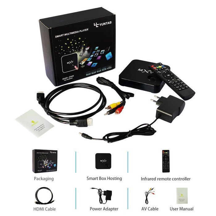 Yuntab S805 Quad Core M TV Set Top TV Box Android 4.4 Kitkat H.265 WIFI LAN Miracast Airplay With Full Loaded... N6