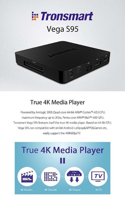 SUNKINFON Newest Tronsmart Vega S95 Telos Android TV Box 2GB/16GB Quad Core 64Bit Amlogic S905 HDMI 2.0 SATA 2.4GHz... N2