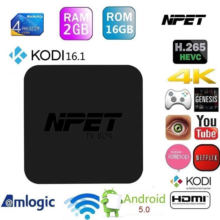 NPET RK1 Pro Android 5.1 TV Box RK3229 2GB 16GB Kodi 16.1 Ethernet100/1000M BT 4.0 Streaming Media Player