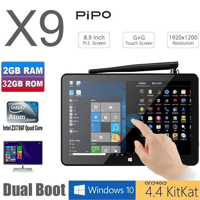 TOZO PIPO X9 64GB Mini Computer 8.9" 1920x1200 PC TV Box Desktop Intel Z3736F Quad Core Windows10 Android 4.4... N8