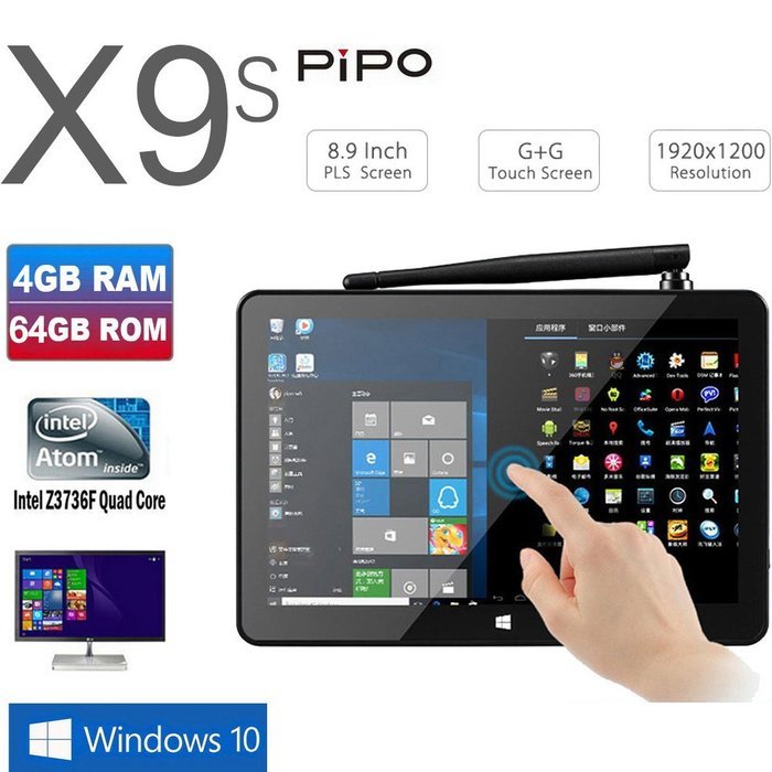 TOZO PIPO X9 64GB Mini Computer 8.9" 1920x1200 PC TV Box Desktop Intel Z3736F Quad Core Windows10 Android 4.4... N10