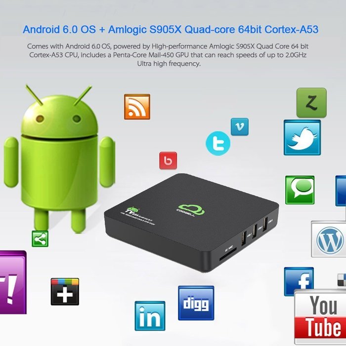 Vipwind COOWELL V2 Smart Android 6.0 TV Box Amlogic S905X Quad-Core 2GB 16GB KODI XBMC H.265 4K 2.4G&5G WiFi BT... N5