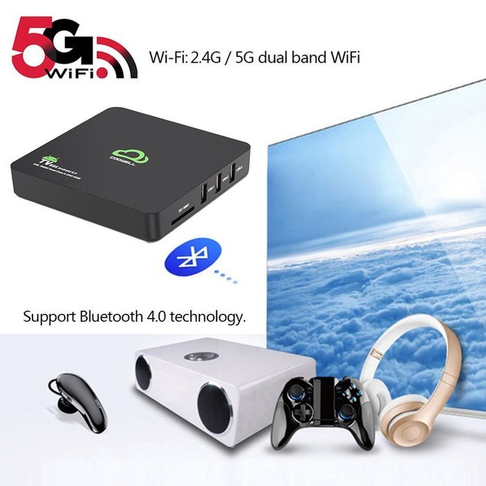 Vipwind COOWELL V2 Smart Android 6.0 TV Box Amlogic S905X Quad-Core 2GB 16GB KODI XBMC H.265 4K 2.4G&5G WiFi BT... N8