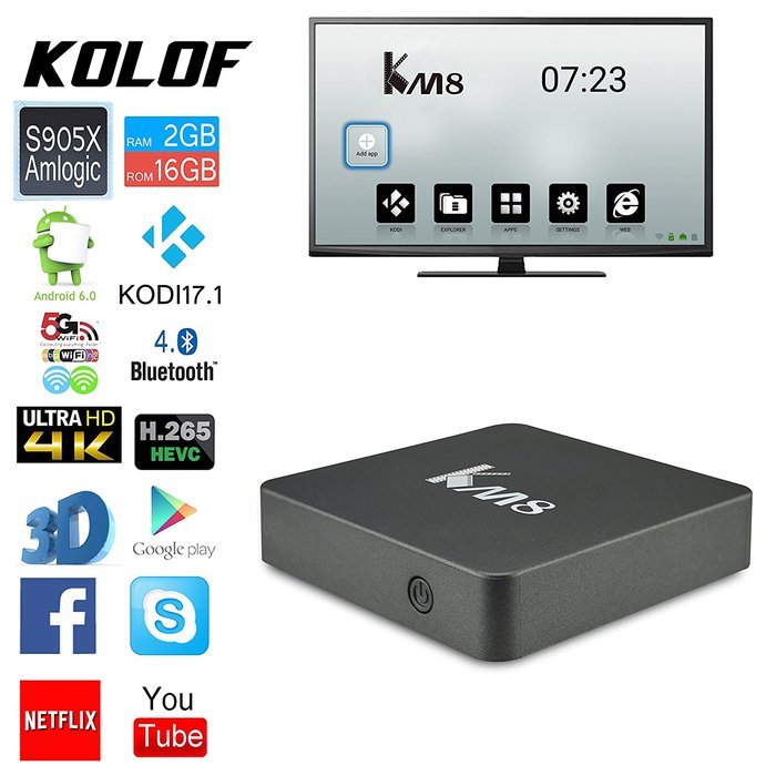 KOLOF KM8 Amlogic S905X Quad Core TV Box Android 6.0 Kodi 17.0 2G 16G The Newest In 2016