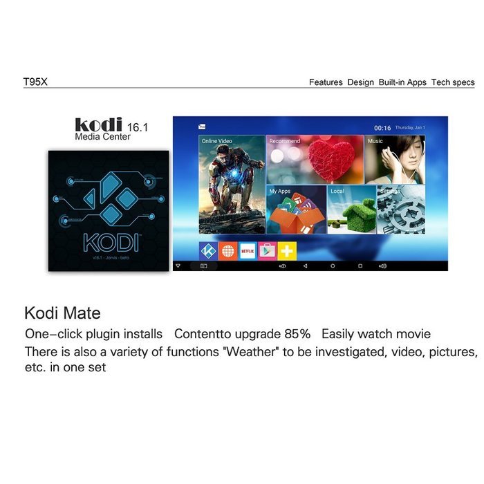 Epteam Android 6.0 TV Box T95X S905 Quad core [2GB/8GB/4K] Kodi 16.1 Full Loaded H.265 64bit Streaming Media Player N7