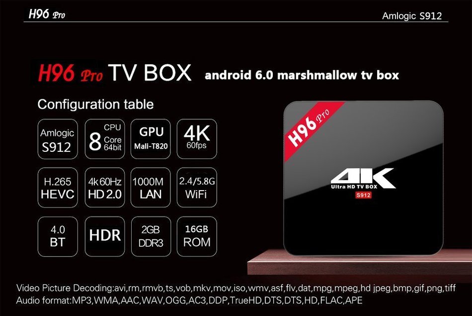 9Tong H96 PRO Amlogic S912 Octa core ARM Cortex-A53 2G/16G Android 6.0 TV Box WiFi bt4.0 2.4G/5.8G H.265 4K Player N2
