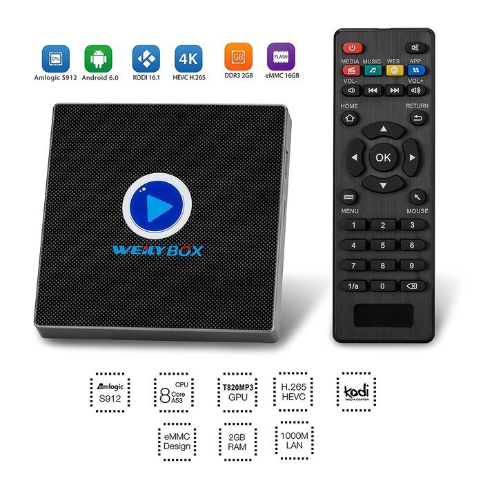 WEILY Newest Amlogic S912 Octa-core CPU Android 6.0 TV Box 2GB Ram+16GB ...