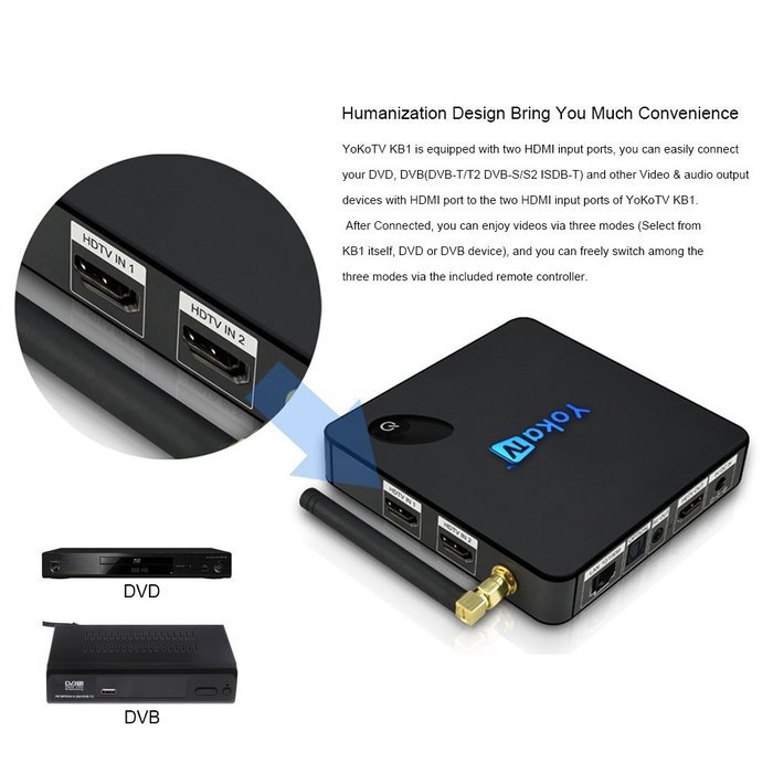 Docooler YoKoTV KB1 Smart Android 6.0 TV Box (Amlogic S905X Quad Core 64bit 2GB/16GB KODI17.0 XBMC VP9 UHD 4K... N7