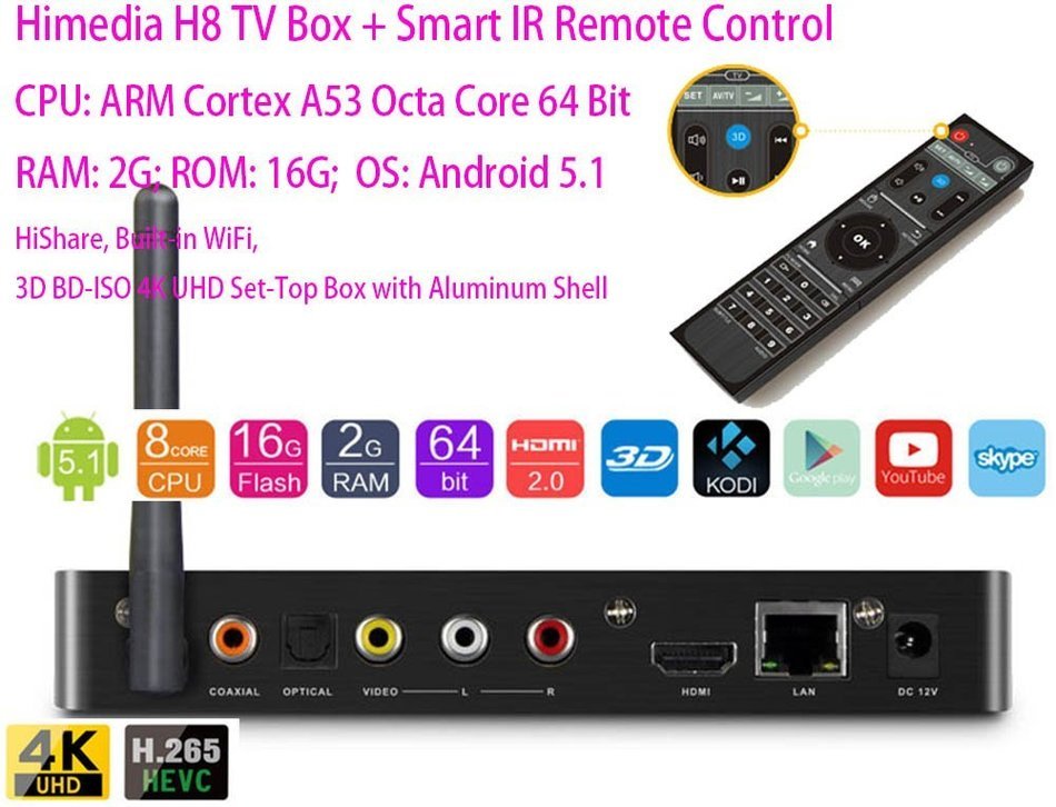 Luckymall Newest HIMEDIA H8 Octa Core Chips 64Bit Android TV Box, 2GB RAM 16GB ROM HiShare Built-in WiFi Home...