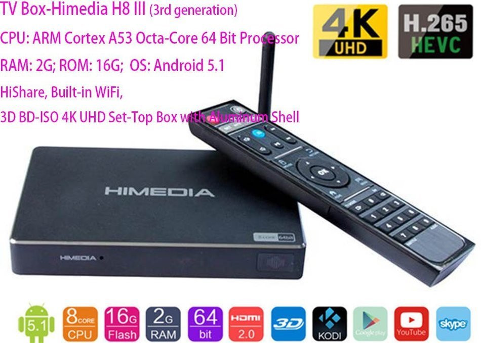 Luckymall Newest HIMEDIA H8 Octa Core Chips 64Bit Android TV Box, 2GB RAM 16GB ROM HiShare Built-in WiFi Home... N3
