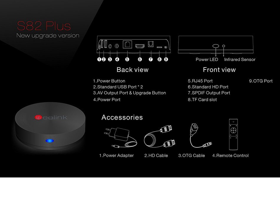 Beelink S82 Plus (S82+) Smart 4Kx2K TV Box Mini PC Streaming Media Player, Android 4.4, Quad Core CPU Amlogic... N9