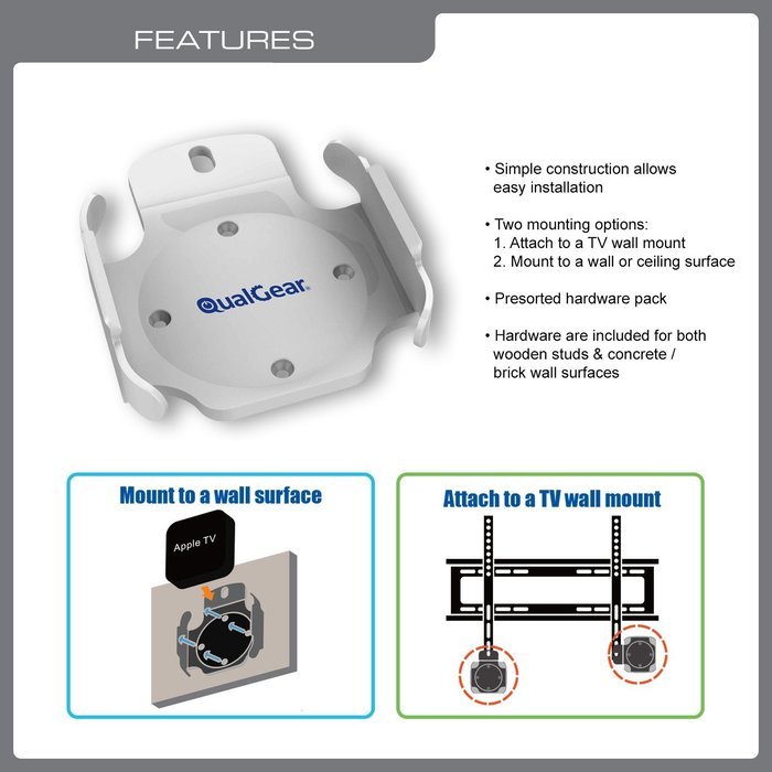 QualGear QG-AM-017 Mount for Apple TV/AirPort Express Base Station (For 2nd & 3rd Generation Apple TVs) N8