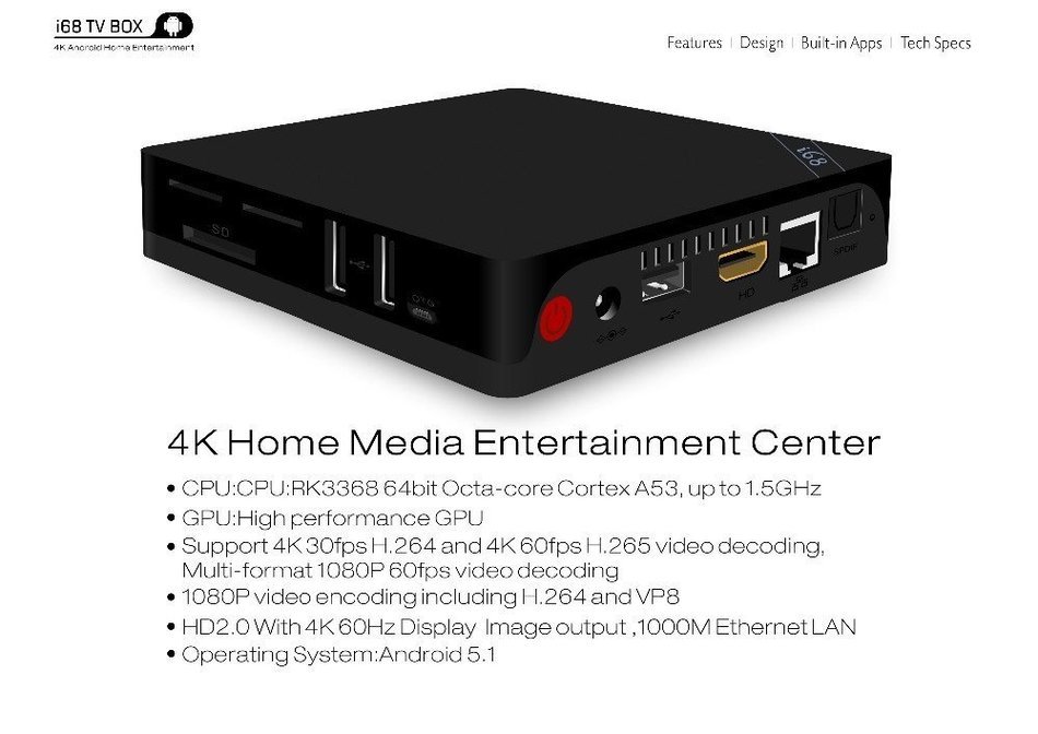 Vipwind I68 Android 5.1 TV Box RK3368 Octa Core 64Bit 2G/16G BT4.0 KODI 2.4G/5GHz Wifi H.265 Gigabit Lan Mini... N7