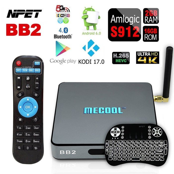 NPET BB2 Android 6.0 Octa Core TV Box Amlogic S912 KODI 17.0 Bluetooth 4.0 2G 16G Streaming Media Player with...