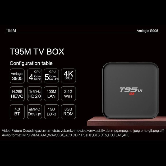 Lary intel Sunvell T95M TV Box Amlogic S905 QuadCore Android 5.1 Smart 4K HD WiFi 1GB+8GB N4