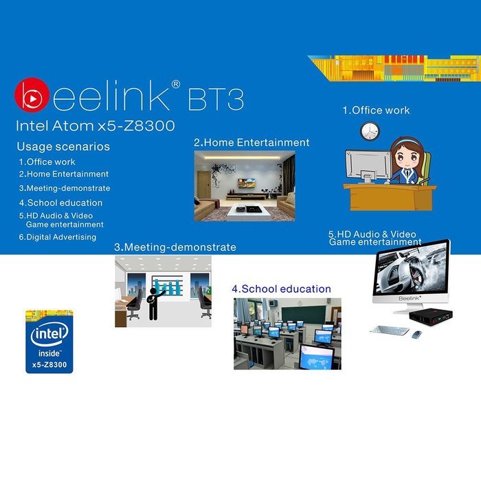 [Free keyboard + Mouse] J-DEAL&reg; BT3 Windows 10 Mini PC Desktop 4K Intel Atom Processor 64Bit HD 2GB RAM + 60GB... N6